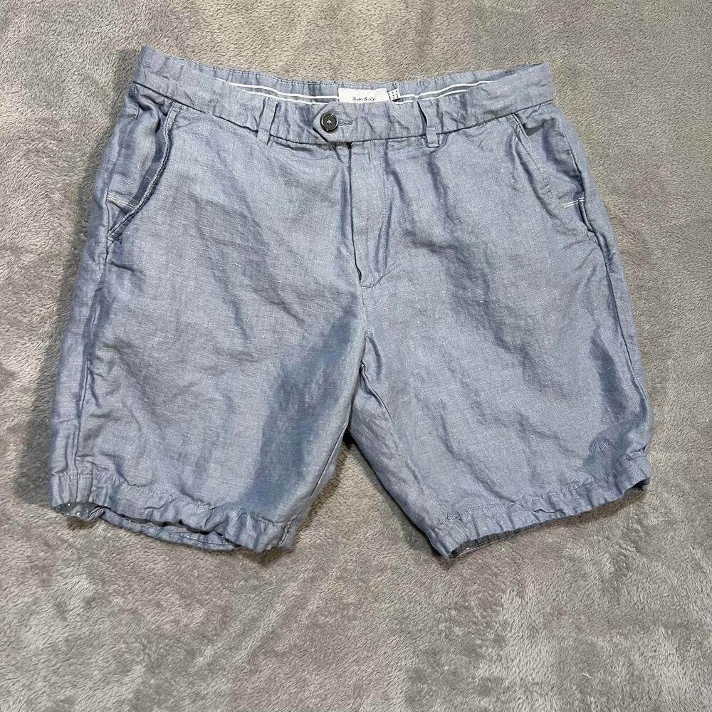 Porter & Ash Shorts Mens 36 Blue 100% Linen Elastic Hem Chino Summer Casual